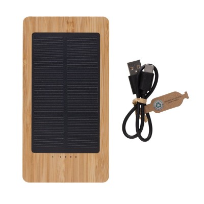 Bambusowy power bank 8000 mAh, ładowarka słoneczna