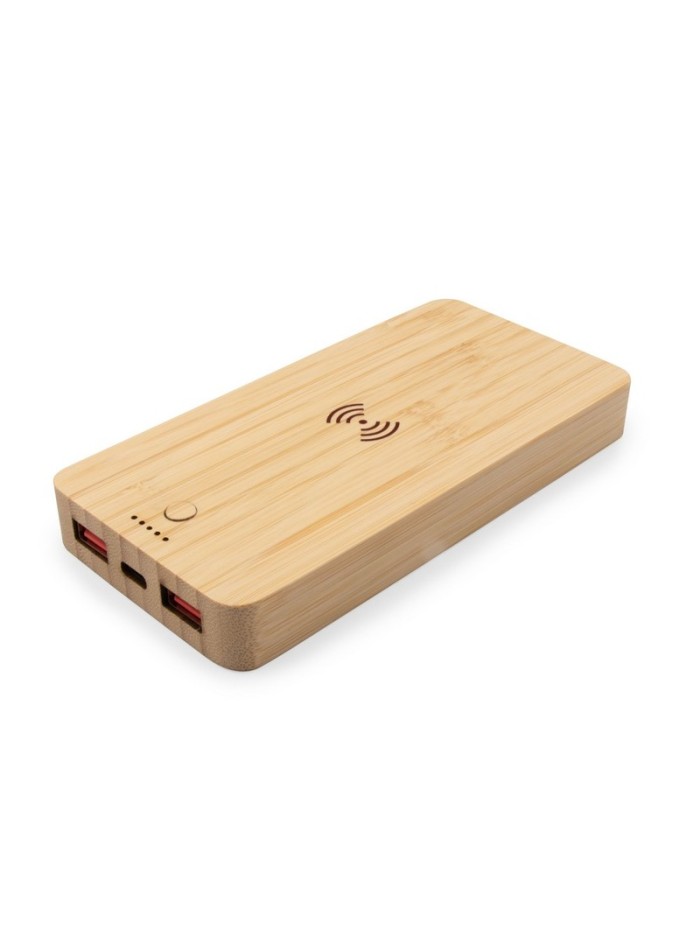 Bambusowy bezprzewodowy power bank 8000 mAh B`RIGHT, ładowarka bezprzewodowa 15W | Benson