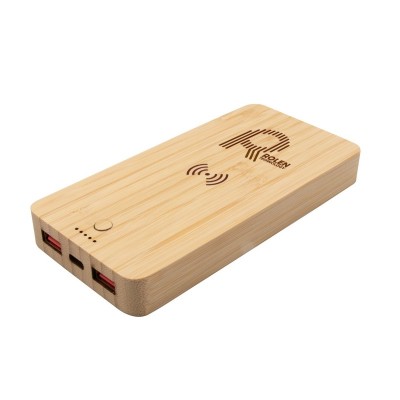 Bambusowy bezprzewodowy power bank 8000 mAh B`RIGHT, ładowarka bezprzewodowa 15W | Benson
