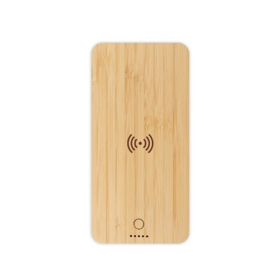 Bambusowy bezprzewodowy power bank 8000 mAh B`RIGHT, ładowarka bezprzewodowa 15W | Benson