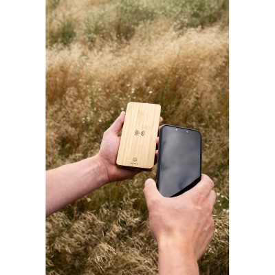 Bambusowy bezprzewodowy power bank 8000 mAh B`RIGHT, ładowarka bezprzewodowa 15W | Benson
