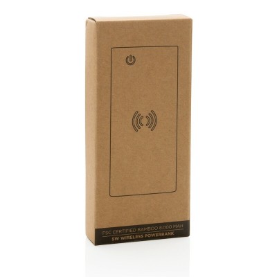 Bambusowy, bezprzewodowy power bank 8000 mAh, ładowarka bezprzewodowa 5W
