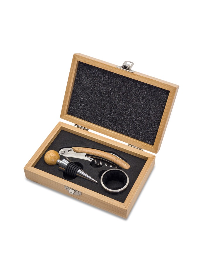 Zestaw do wina w bambusowym pudełku Sommelier, beżowy