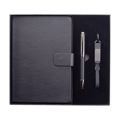 Zestaw upominkowy z kablem USB 2w1 Davos, czarny
