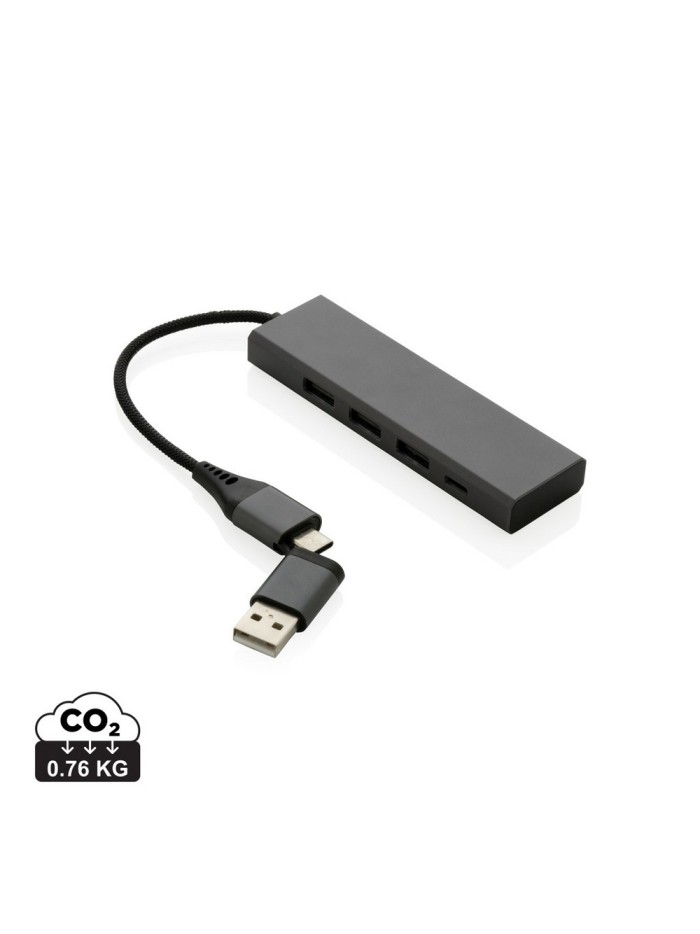 Hub USB 2.0 z USB C, aluminium z recyklingu