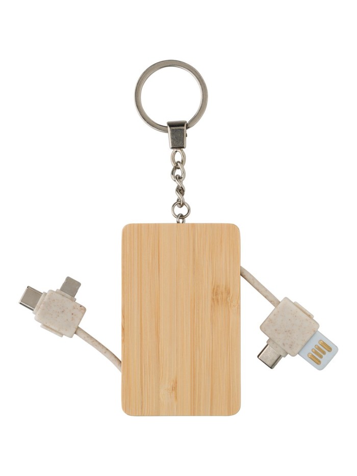 Kabel do ładowania, bambusowy brelok do kluczy