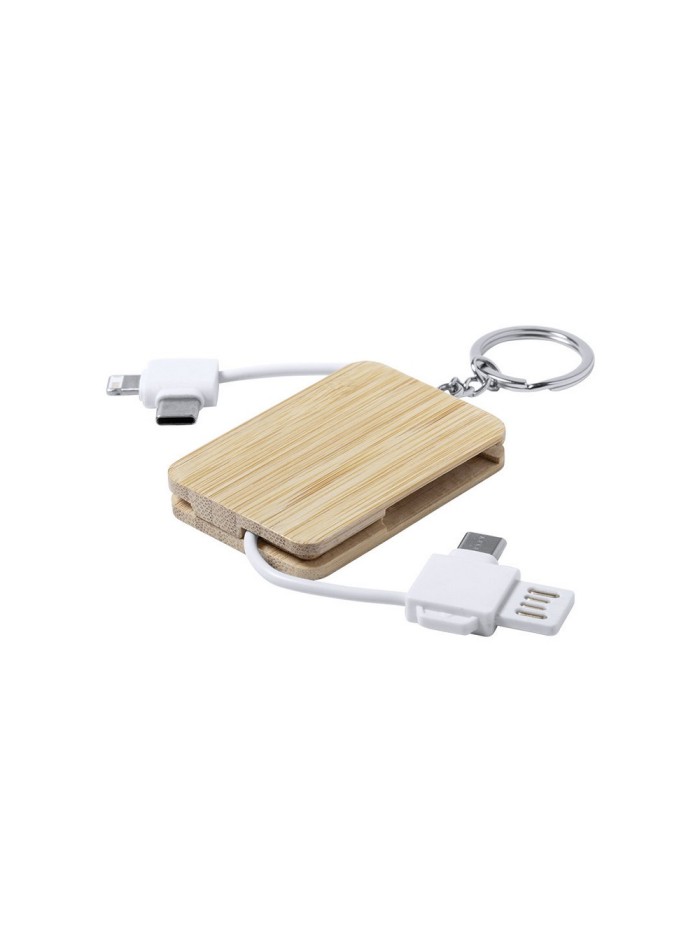Kabel do ładowania, bambusowy brelok do kluczy