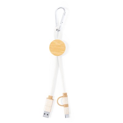 Kabel do ładowania ze słomy pszenicznej i bawełny z karabińczykiem, bambusowy element