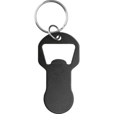 Brelok z otwieraczem do butelek i żetonem do wózka z aluminium z recyklingu OLIWIER