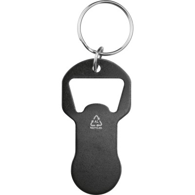 Brelok z otwieraczem do butelek i żetonem do wózka z aluminium z recyklingu OLIWIER