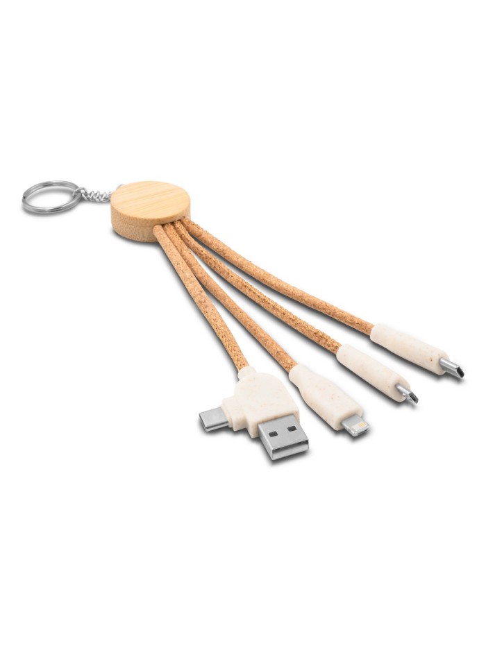 Korkowy kabel do ładowania B`RIGHT, bambusowy element, brelok do kluczy | Antez