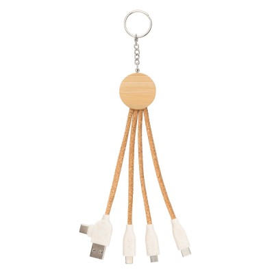 Korkowy kabel do ładowania B`RIGHT, bambusowy element, brelok do kluczy | Antez