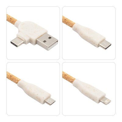 Korkowy kabel do ładowania B`RIGHT, bambusowy element, brelok do kluczy | Antez