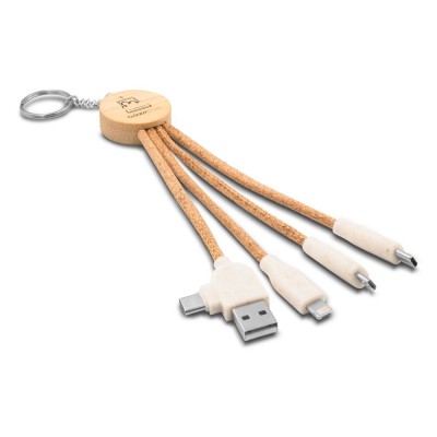 Korkowy kabel do ładowania B`RIGHT, bambusowy element, brelok do kluczy | Antez