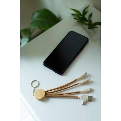 Korkowy kabel do ładowania B`RIGHT, bambusowy element, brelok do kluczy | Antez