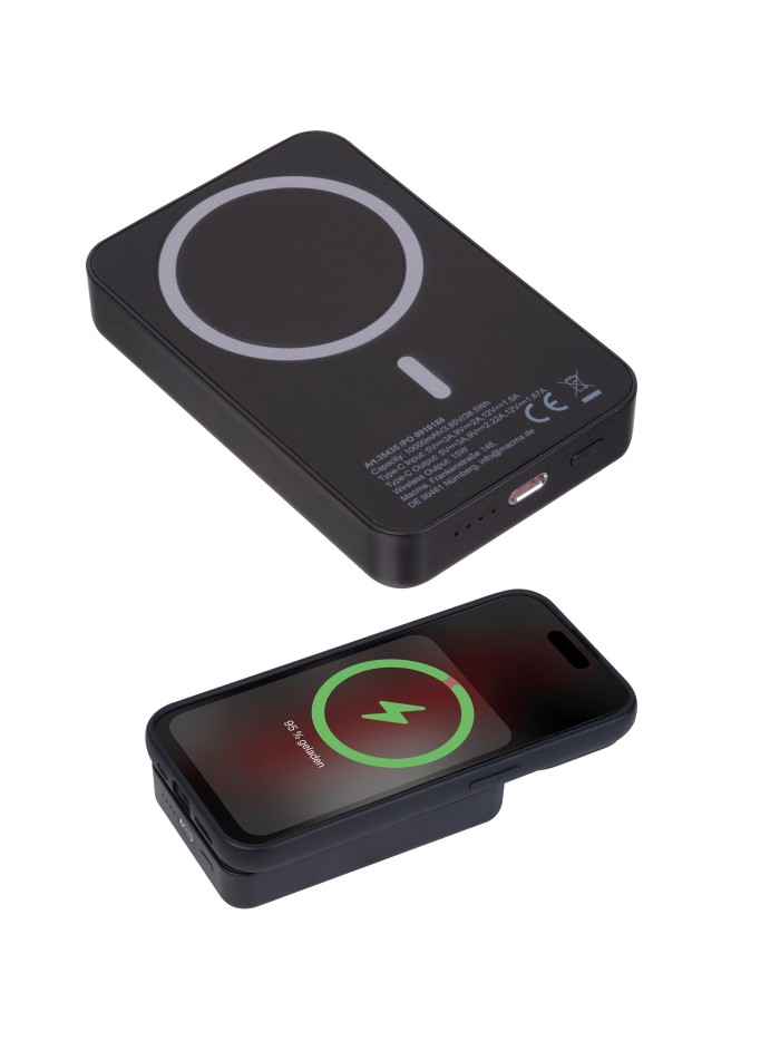 Power bank magnetyczny z ABS z recyklingu 10000 mAh DONNA