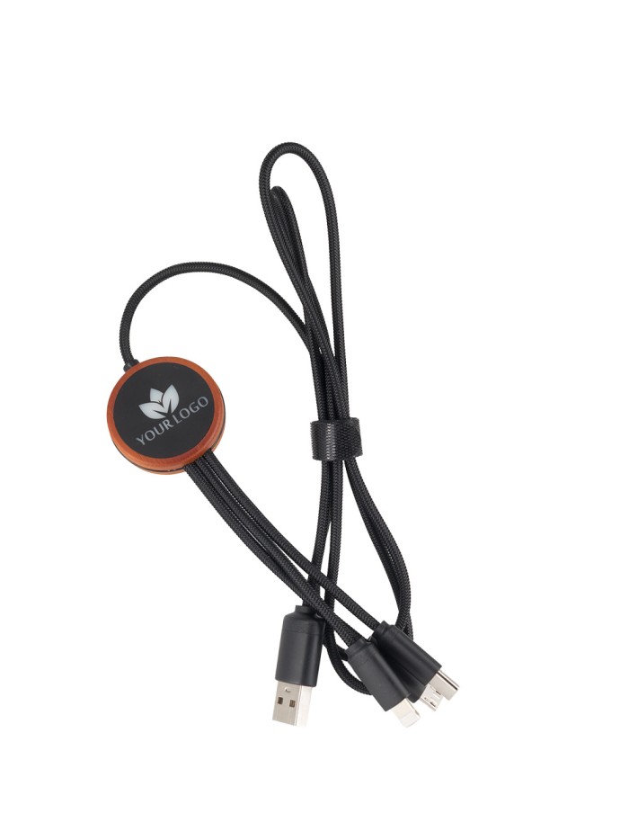 Kabel 3w1 z podświetlanym logo w drewnianej obudowie - LH-ZM04
