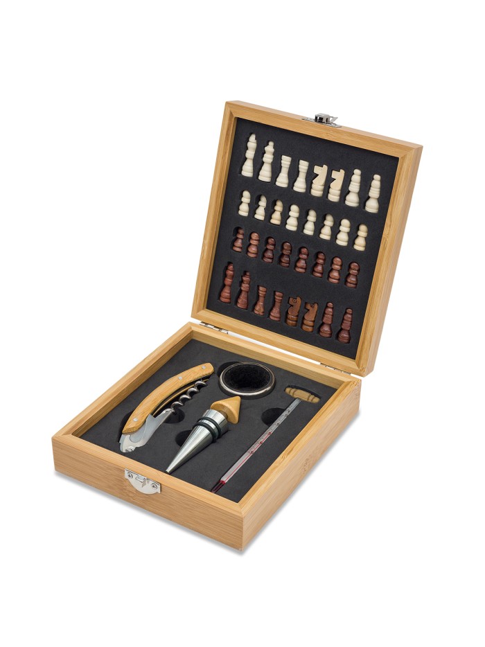 Zestaw do wina z szachami Abruzzo, beżowy