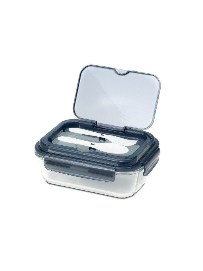 Szklany lunch box ze sztućcami Lagos 1000 ml, czarny