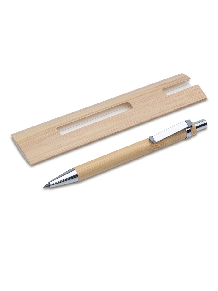 Bambusowy, wieczny długopis/ołówek w etui Lakimus, beżowy