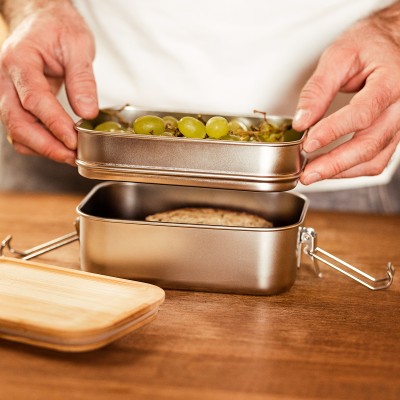 Double lunch box Alcora 1100 ml, srebrny