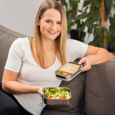 Double lunch box Alcora 1100 ml, srebrny