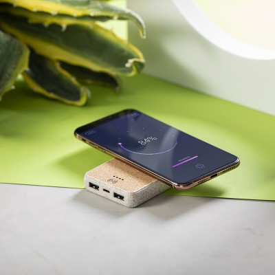 Bezprzewodowy power bank 5000 mAh ze słomy pszenicznej, ładowarka bezprzewodowa 5W